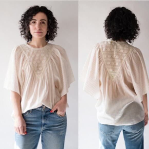 Antik Batik Gelly Rainbow Stripe Oversized Boho Lace Blouse Size 38 Small US - Picture 1 of 10